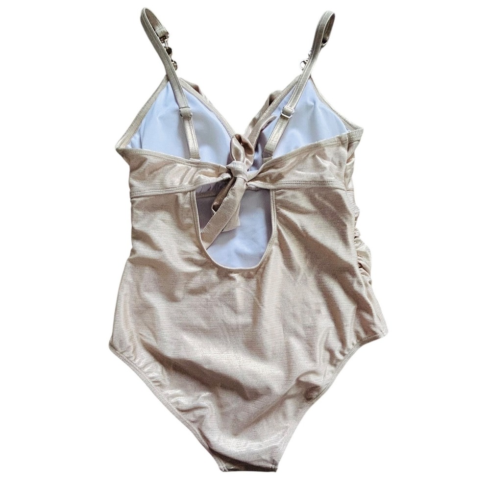 Metallic Gold One Piece Swimsuit Ruched Shimmer V Neck Resort Cruise Size M - Picture 5 of 7